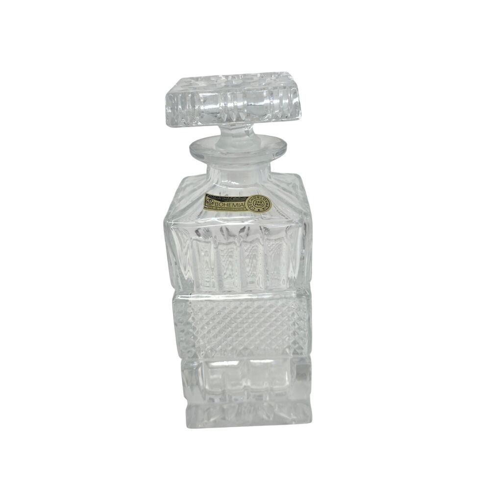 Vintage Bohemia Crystal Decanter 24% Lead Square Czechoslovakia Barware